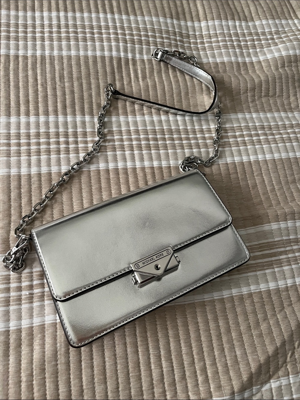 Michael Kors Silver Metallic Chain-Handle Crossbody Wallet